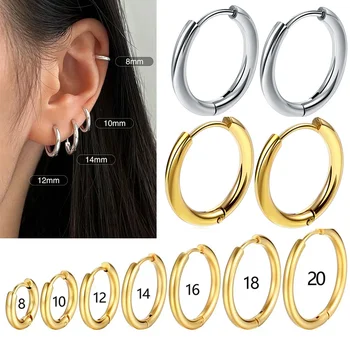 2/10pcs Small Hoop Earrings for Women Men Gold Color Stainles Steel Round Circle Lobe Piercing Body Jewelry