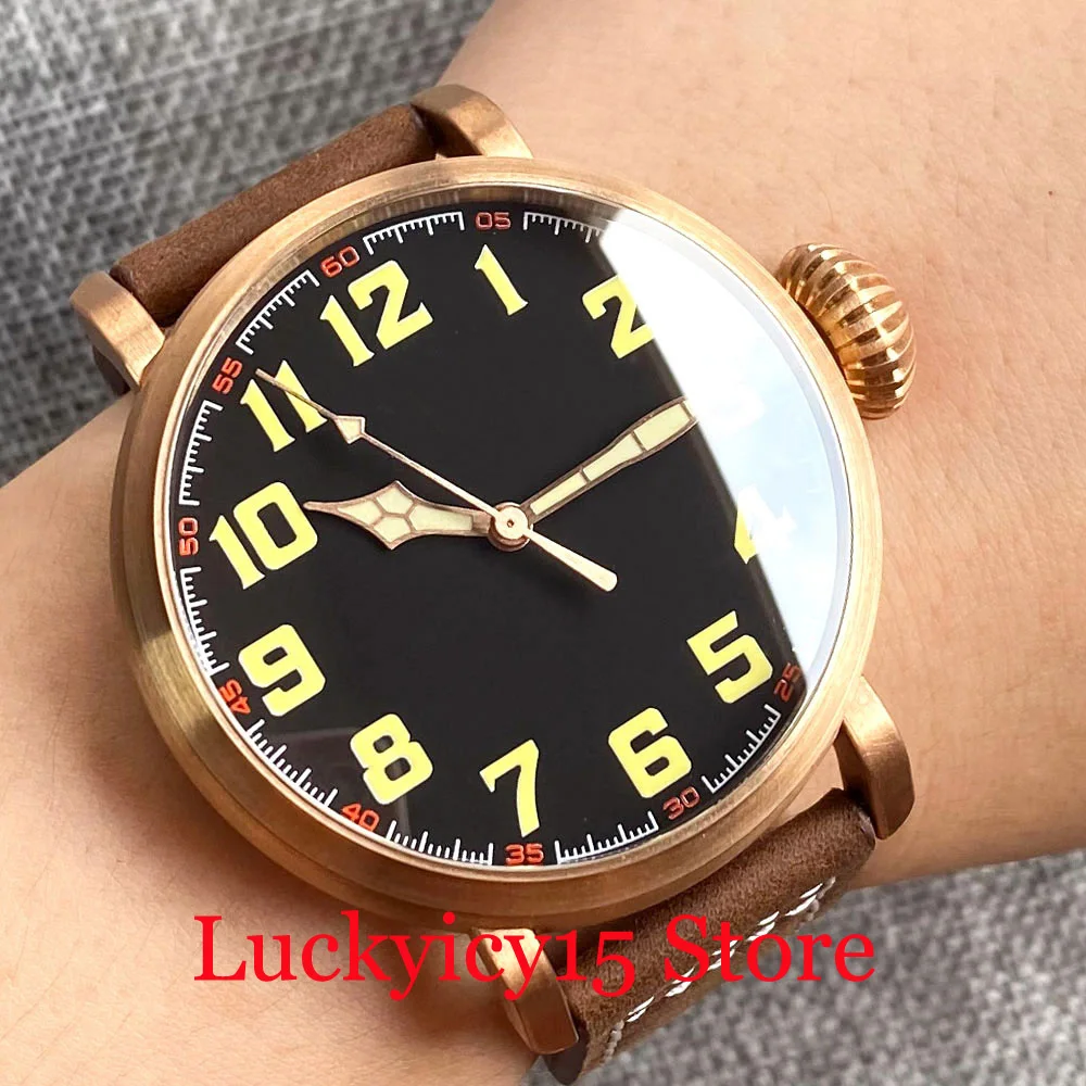 Cusn8 Custodia In Bronzo Massiccio 20Atm Impermeabile 46.5Mm Nh35A Pt5000 Movimento Orologio Autoavvolgente Cinturino In Pelle Formen Quadrante Nero L