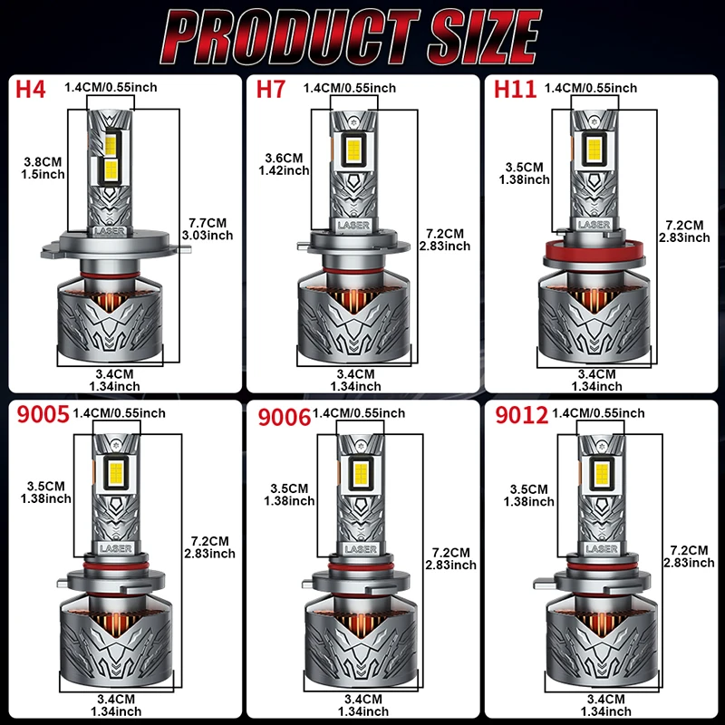 불비전 H7 H4 LED 헤드라이트 CANBUS H11 H8 H9 9012 9006 9005 터보 7750 CSP 칩 자동차 전구 팬 포함 6000K 안개등 2개