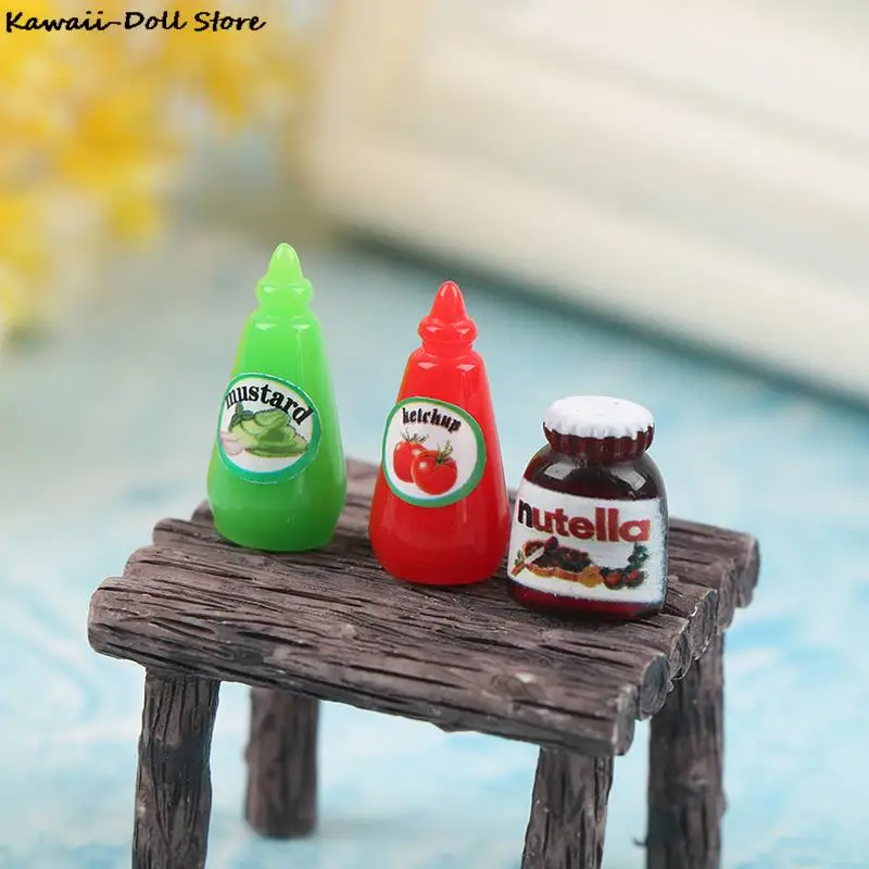 3Pcs 1:12 Dollhouse Miniature Food Mini Chocolate Sauce Ketchup Jam Oyster Sauce Dolls Kitchen Toy