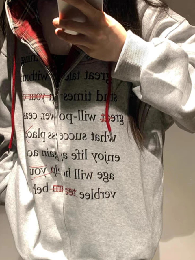 New Women's Hooded Sweatirt Jaet Simple Outerwear  Color Retro Casual Open Cardigan Long Sve Korean Sle Coat