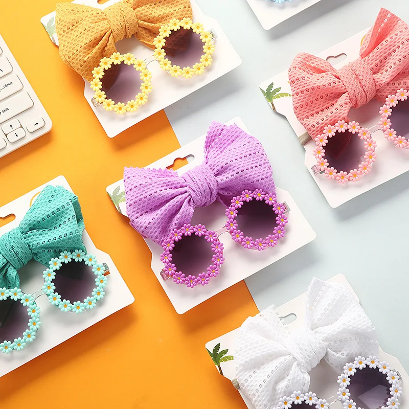 Baby Girls Hair Accessories Fashion Sun Flower Sunglasses Bow Hairband Set Newborn Head Bands Summer Beach Photography Props hair accessories hair bands hair headband accessories baby headband set
