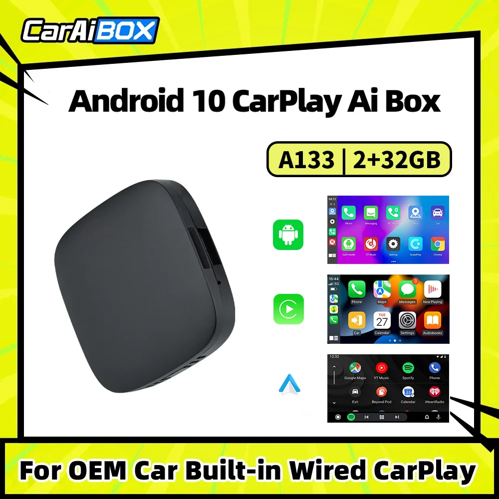 CarAiBOX Android 10.0 Wireless Mirror CarPlay Ai Box A133 4-Core Chip Smart Box Wireless CarPlay & Android auto with Play Store