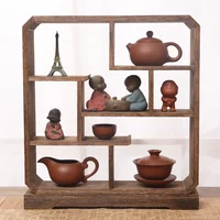 Compact Solid Wood Tea Set Organizer Mini Blog Rack Chinese Tabletop Display Spice Holder Kitchen Shelf 1