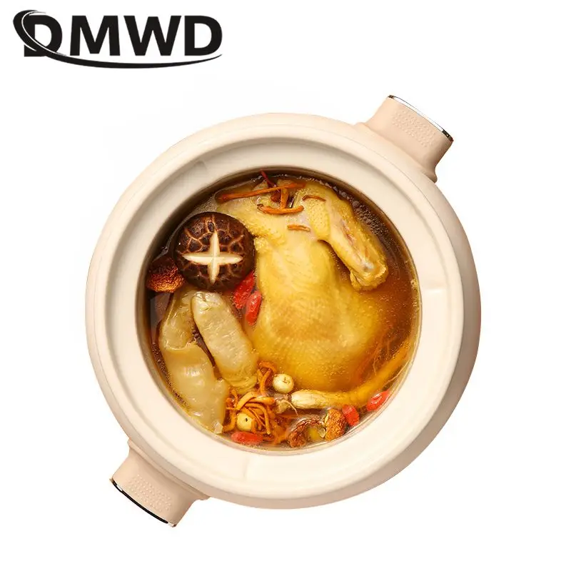 DMWD 3L Household Electric Slow Cooker Stew Pot Ceramic Soup Pot Casserole Breakfast Machine Porridge 24H Appointment