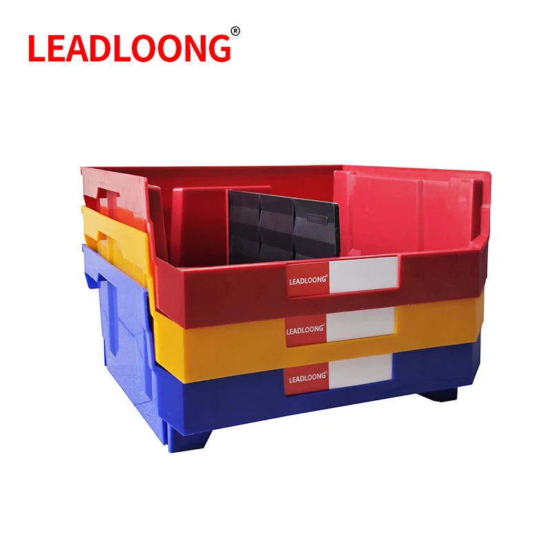 LEADLOONG 3pcs V7 Large Storage Parts Bin 377*422*180 mm/14.84*16.61*7.09 inch Heavy Duty Stackable Plastic Part Box for Garage