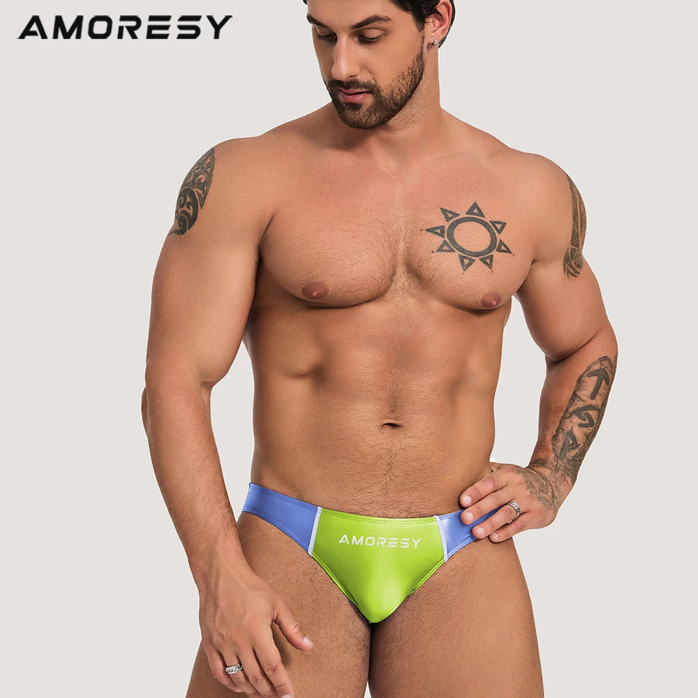 AMORESY men's colorful low-rise sexy triangle swim trunks