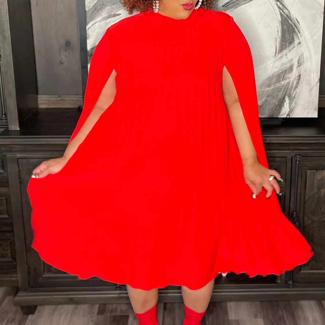 Plus Size Loose Elegant Dress Women Long Sleeve Pretty Cloak Female Casual Wide Ruffle Gowns 2023 Summer New In Party Dress
