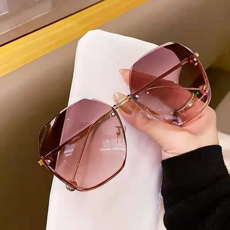 Vintage Rimless Pilot Sunglasses Women Men Retro Cutting Lens Gradient Sun Glasses UV400,vintage sunglasses,women sunglasses