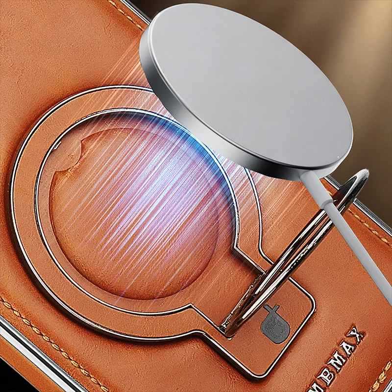 Premium Rotating Bracket Leather Case with Magnetic Wireless Charging and Shockproof Protection