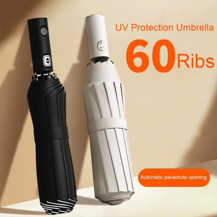 Automatic Folding Umbrella, 60 Bones Umbrella Is Strong, Windproof and Rainproof, Large Umbrella for Travel Outside Use