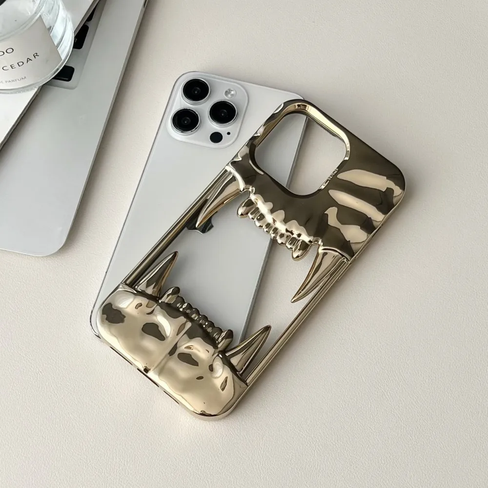 Luxury 3D Electroplated Tiger Teeth Hollow Phone Case - Shockproof Protective Soft Cover
