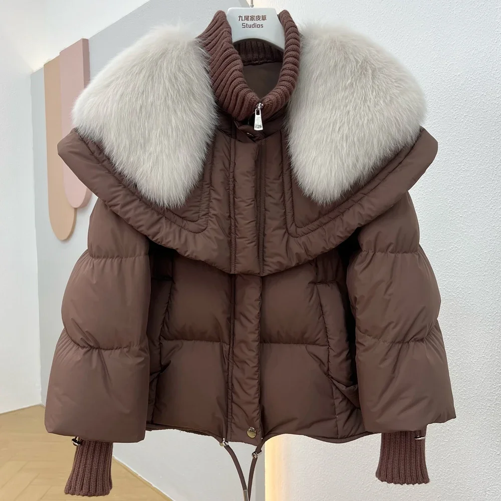 Fashionable Fox Fur Collar Fur Coat for Women 2023 Winter New Short Thickened Warm White Goose Down Down Jacket Parka Female