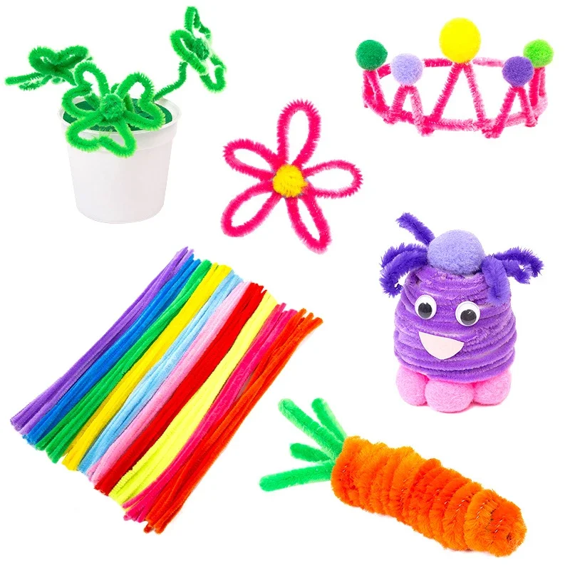 20/100PCS Colorful Twisted Rod Creative DIY Handcraft Twisting Bar Wool Root Fluffy Bar Iron Wire Imaginative Decorations chenille pipe cleaners,craft supplies,chenille craft supplies
