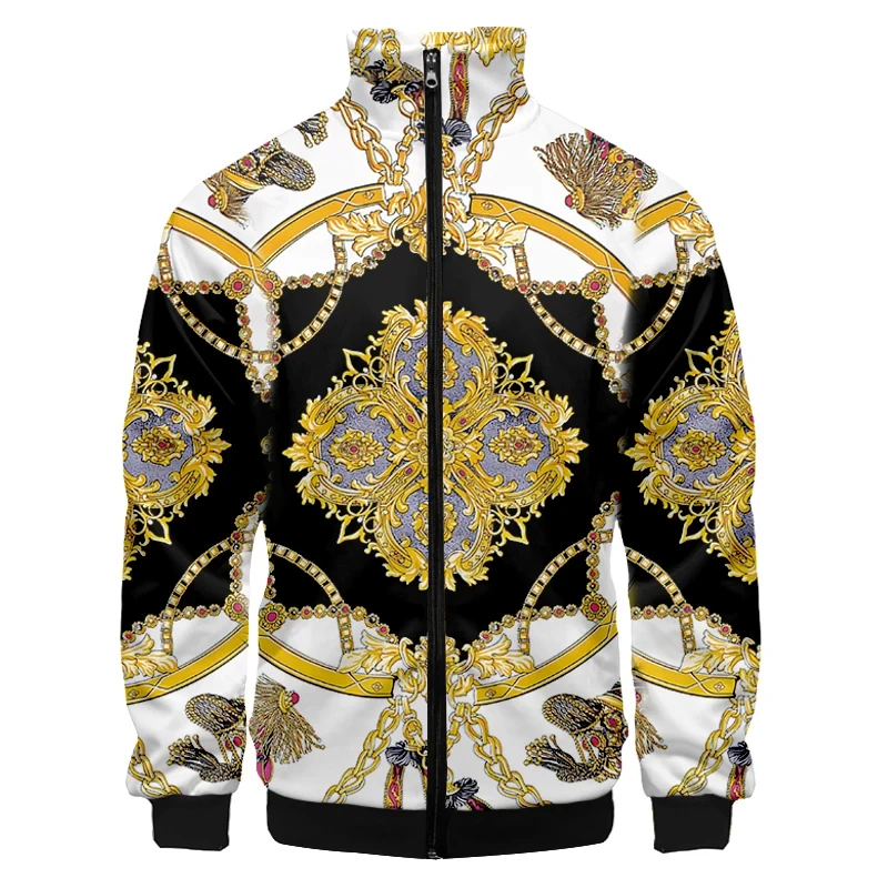 thumbnail image 1 of Nueva chaqueta de lujo con estampado dorado para hombre y mujer, chaqueta bomber para hombre y mujer, chaqueta con bolsillos y cremallera, abrigo de manga larga, chaquetas de primavera, 1 of 5