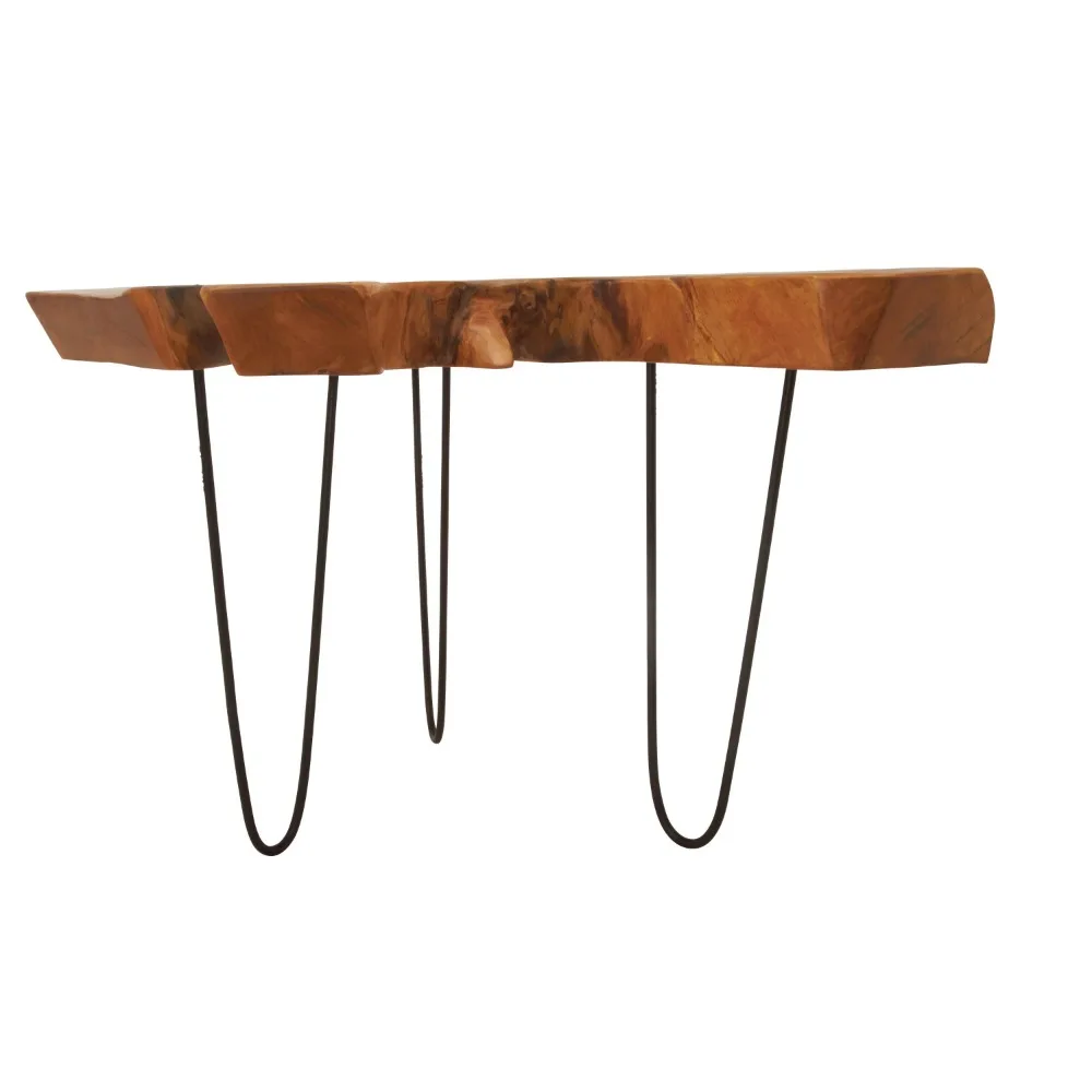28" x 19" Brown Handmade Live Edge Top Coffee Table with Black Metal Hairpin Legs, 1-Piece 6
