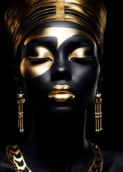 Elegant African Black and Gold Woman Portrait Canvas Art for Modern Living Room Decor (WHITE)