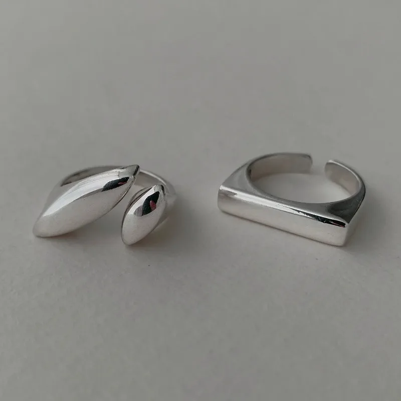 Silver Ring 925 Sterling for Women Flat Simple Finger Open Vintage Handmade Allergy Party Birthday Gift