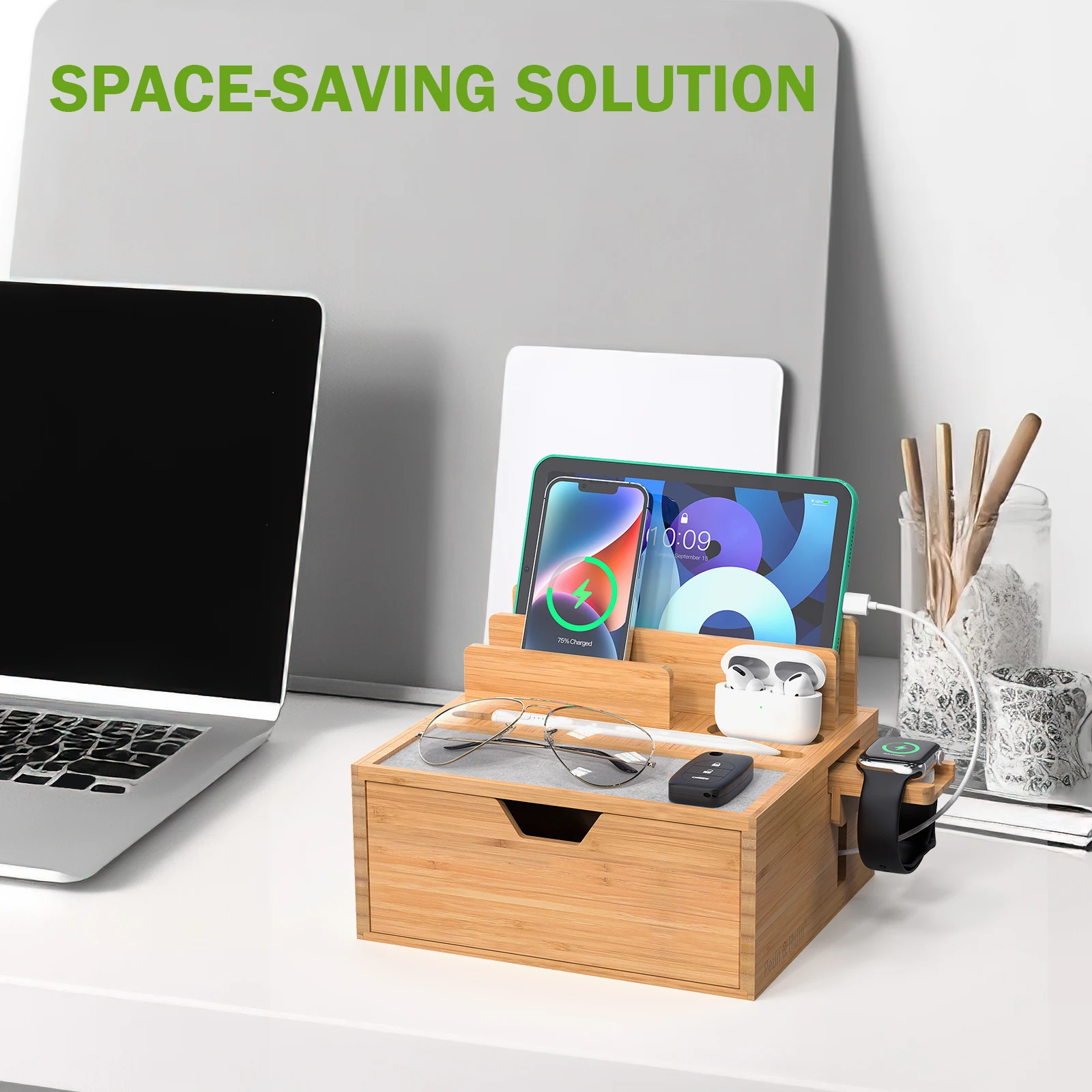 Stazione Di Ricarica Mobilevision Con Cassetto In Bambù; Spazio Di - Foto 2