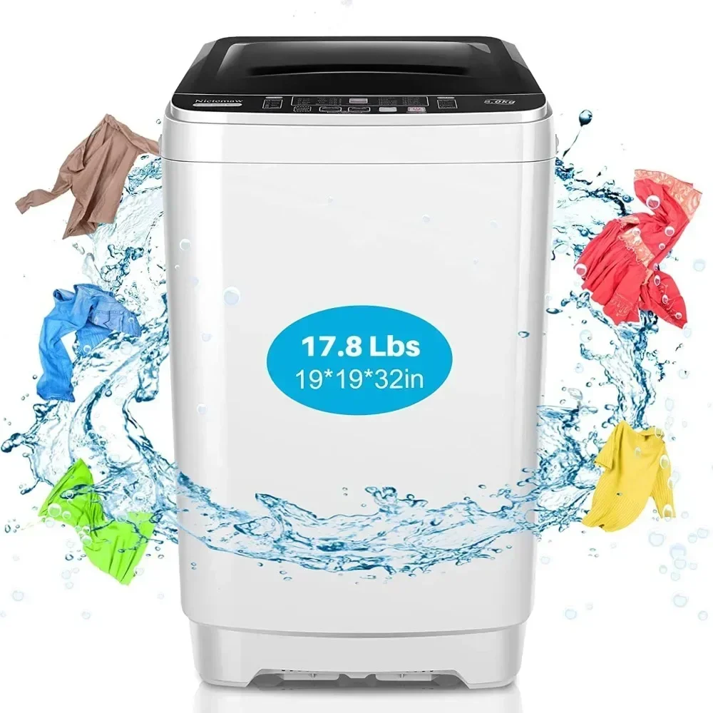 Washing Machine Portable 17.8Lbs with Drain Pump Full-Automatic Compact with 10 Programs 8 Water Level