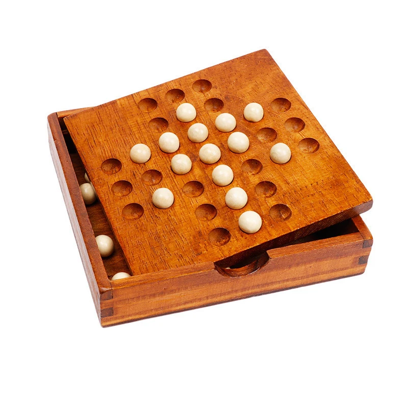 Marble Solitaire Board Game Wood Single Player Chess IQ Logic Challenges for Adults Kids Great Idea For Travel Party Family Fun 5