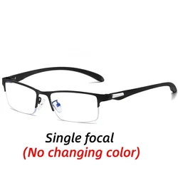 Men's Progressive Multifocal Photochromic Reading Glasses - Anti - blue Light Half Frame Business Style - 4.0 (Single focal - black)