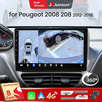 Junsun Qualcomm de 8 Núcleos 360 °   Radio para coche con CarPlay y Android Auto (cámara opcional) para Peugeot 2008 208 2012-2018, sistema 2 DIN, estéreo, GPS, SWC, Bluetooth, FM, RDS, DSP, pantalla IPS, sistemas inteligentes para coche, control por voz con IA, 4G, WiFi, 8 núcleos, Plug&Play, unidad principal. 1