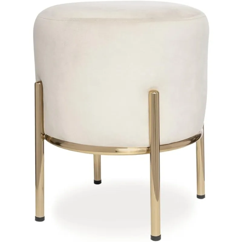 

Milliard Upholstered Round Ottoman, Ivory Velvet Cushion with Gold Metal Legs, Use As A Vanity Chair Stool or Footrest