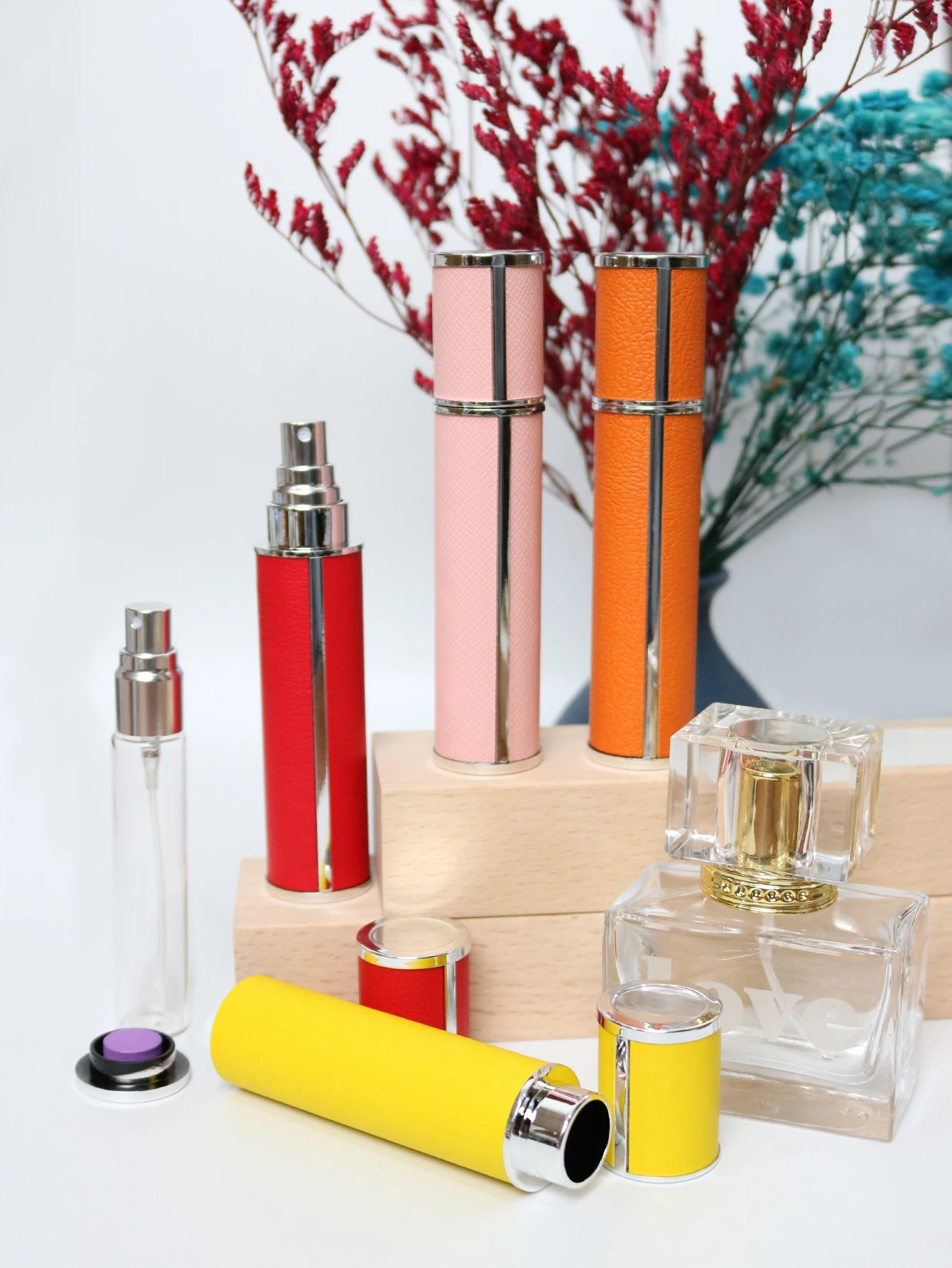 10ml luxury leather wrapped glass perfume spray bottle, portable