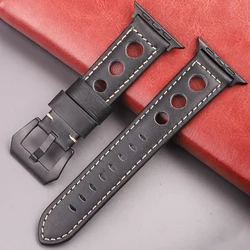 Premium Genuine Leather Watch Band - Elegant Strap - 42mm 44mm 45mm 49mm (Black Black Link)