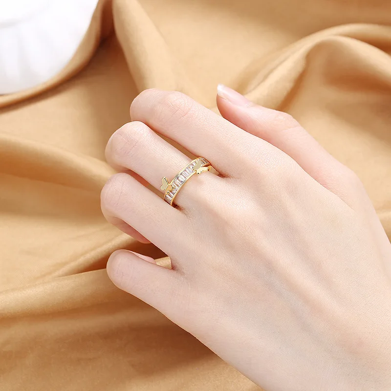 

925 Sterling Silver Two Butterflies Crystal Rings for Women Girl Temperament Butterfly Ins Korean Fashion Jewelry Dropshipping