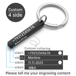 Customized 3D Engraved Stainless Steel Keychain - Personalized Text, Name, Date, and Logo Gift (Black Four Sides)