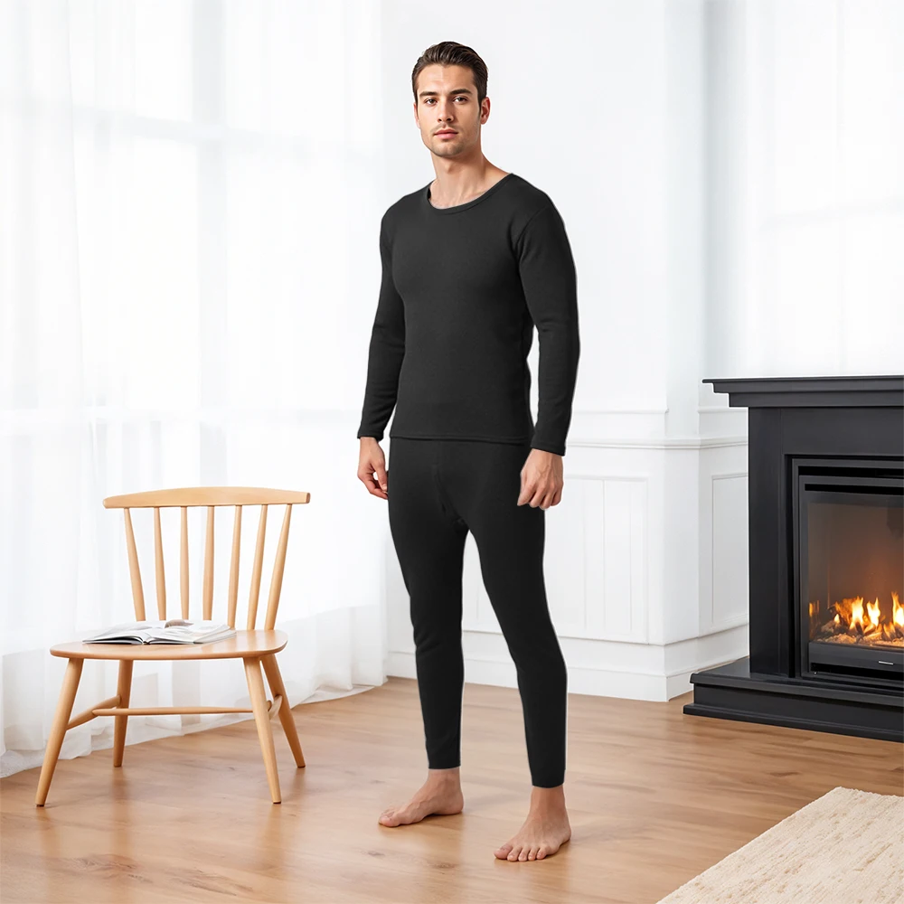 Modishion new men's winter thermal underwear set comfortable warm plus velvet high elastic sports underwear two-piece set