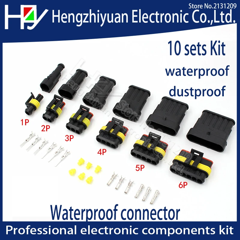 Hzy 10Set Femmina Maschio Impermeabile Cavo Elettrico Connettore Auto Spina Superseal Amp Tyco 1.5 Kit 1/2/3/4/5/6 Pin