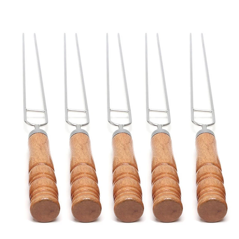 Barbecue Skewers 10 PCS/Set Stainless Steel Wire Wood Handle Grill Roasting Sticks Outdoor Camping BBQ Tools Storage Bag Kit