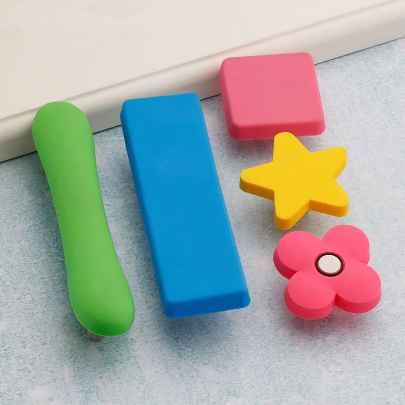 KK&FING Children Rubber Door Handles Cute Blue Heart Star Moon Kitchen Cabinet Knobs and Handles Drawer Pulls Furniture Handle