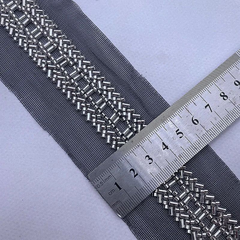 1Yard Embroidery Beaded Lace 2.3CM Wide Pearl Trim Silver Black Beads Tape For Belt Crafts Clothing Decoration