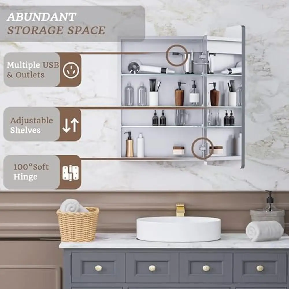 20x30" LED Lighted Mirror Aluminum Bathroom Recessed Medicine Cabinet