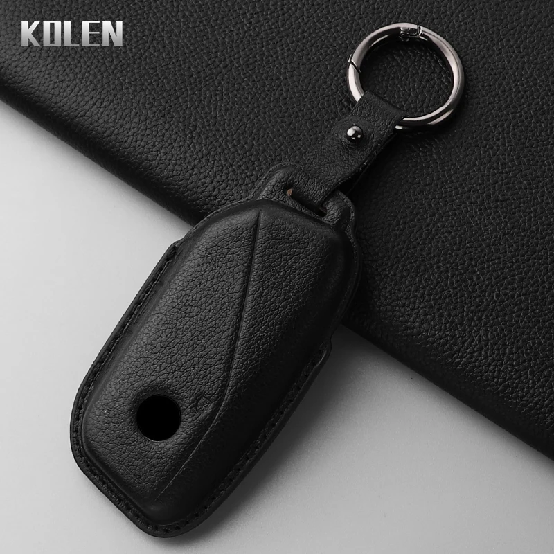 Premium Leather Car Key Case Cover - Elegant Keychain Fob Accessory