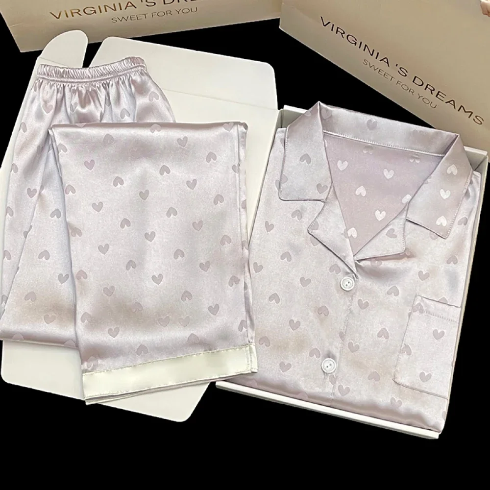 مجموعات بيجامة نسائية كلاسيكية ، جاكار على شكل قلب...