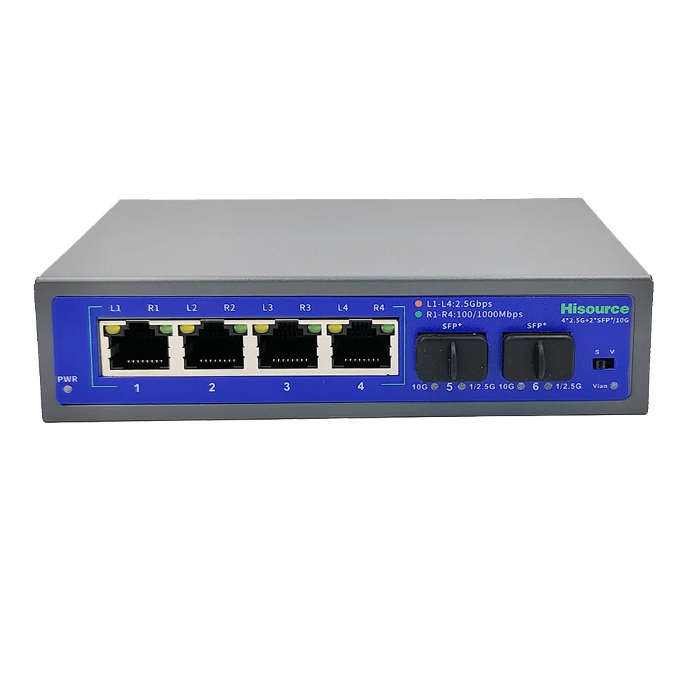 10G SFP+ fiber Switch 2.5Gbps Ethernet 4 Port 2500Mbps Network Switcher 2 Port 10G SFP+ Slot Hub Internet Splitter Plug and Play