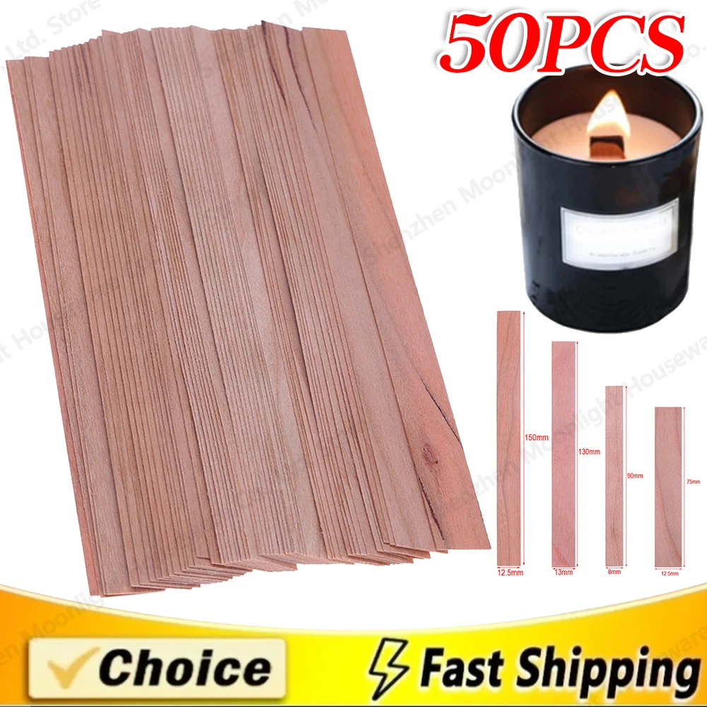 50PCS Wooden Candle Wick Set With Clip Base Smokeless Candle Wicks for DIY Paraffin Candle Jar Making Candle Making Supplies