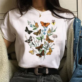 Cute Butterfly T-shirt Watercolor Butterfly Summer Loose Casual Round Neck Short Sleeve T-shirt Women Tops Aesthetic 1