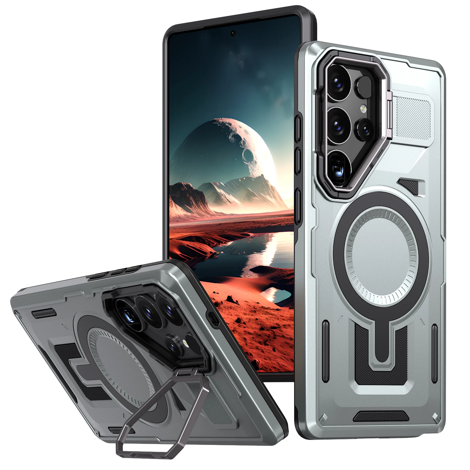 Shockproof Armor Case with Metal Camera Holder and Rugged PC Cover