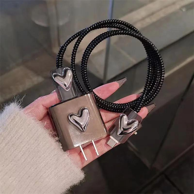 IPhone Charger Protective Cover Cute Data Cable Protection Case 20W 18W Charger USB Data Cord Spiral Winder Protective Charger Protective Cover Charger Protector Charger Protective Case Phone Adapter Protector Cable Protector Cable Wire Protector