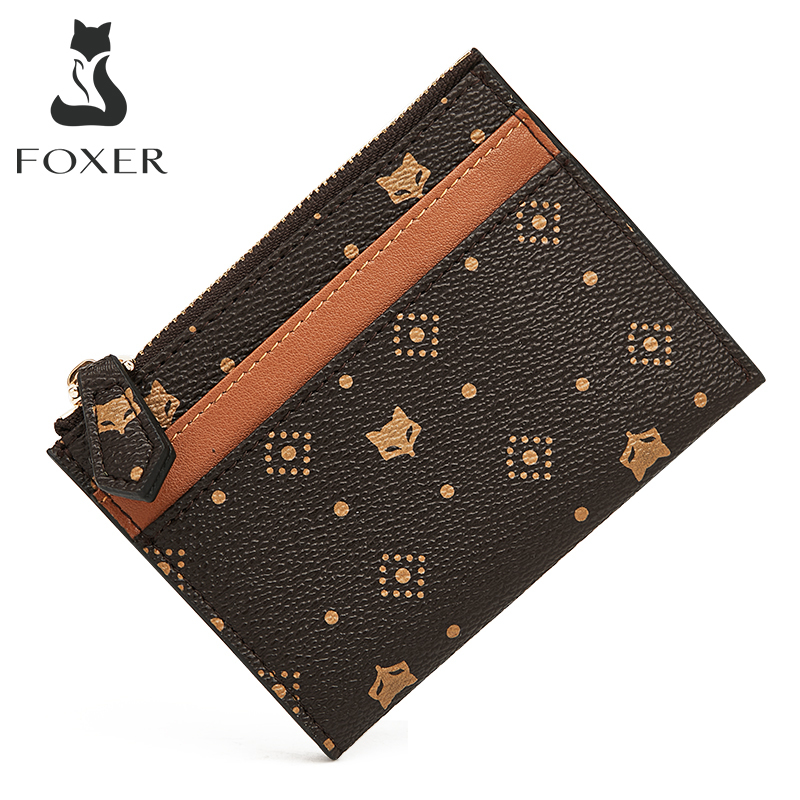 FOXER Mini Card Holder Wallet Small Key Coin Purse