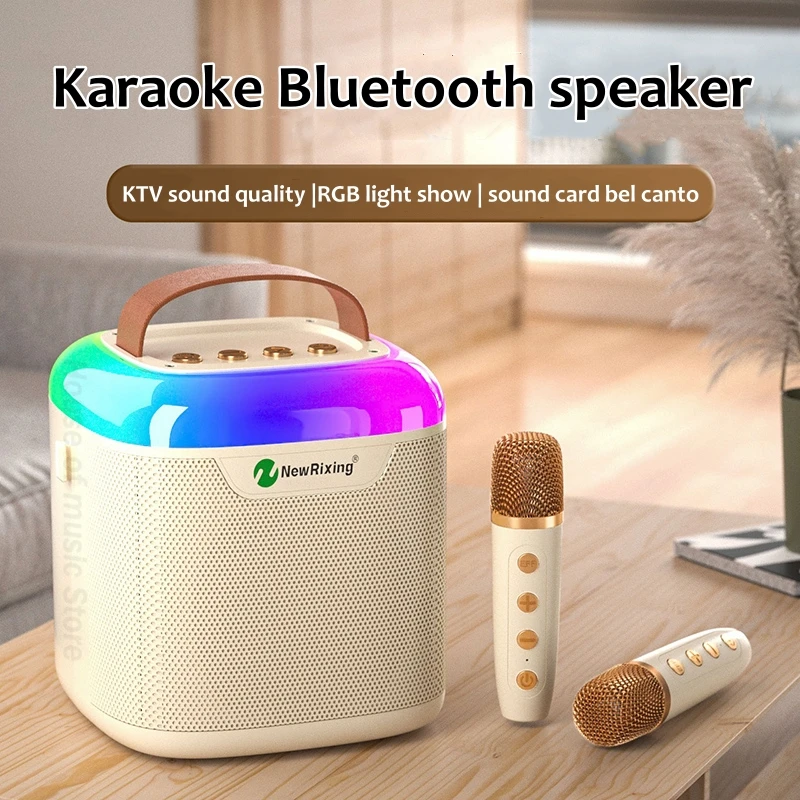New RGB Colored Lights Karaoke Device Wireless Portable Bluetooth Speaker with Wireless Microphone Ideal for Home Party Children 2