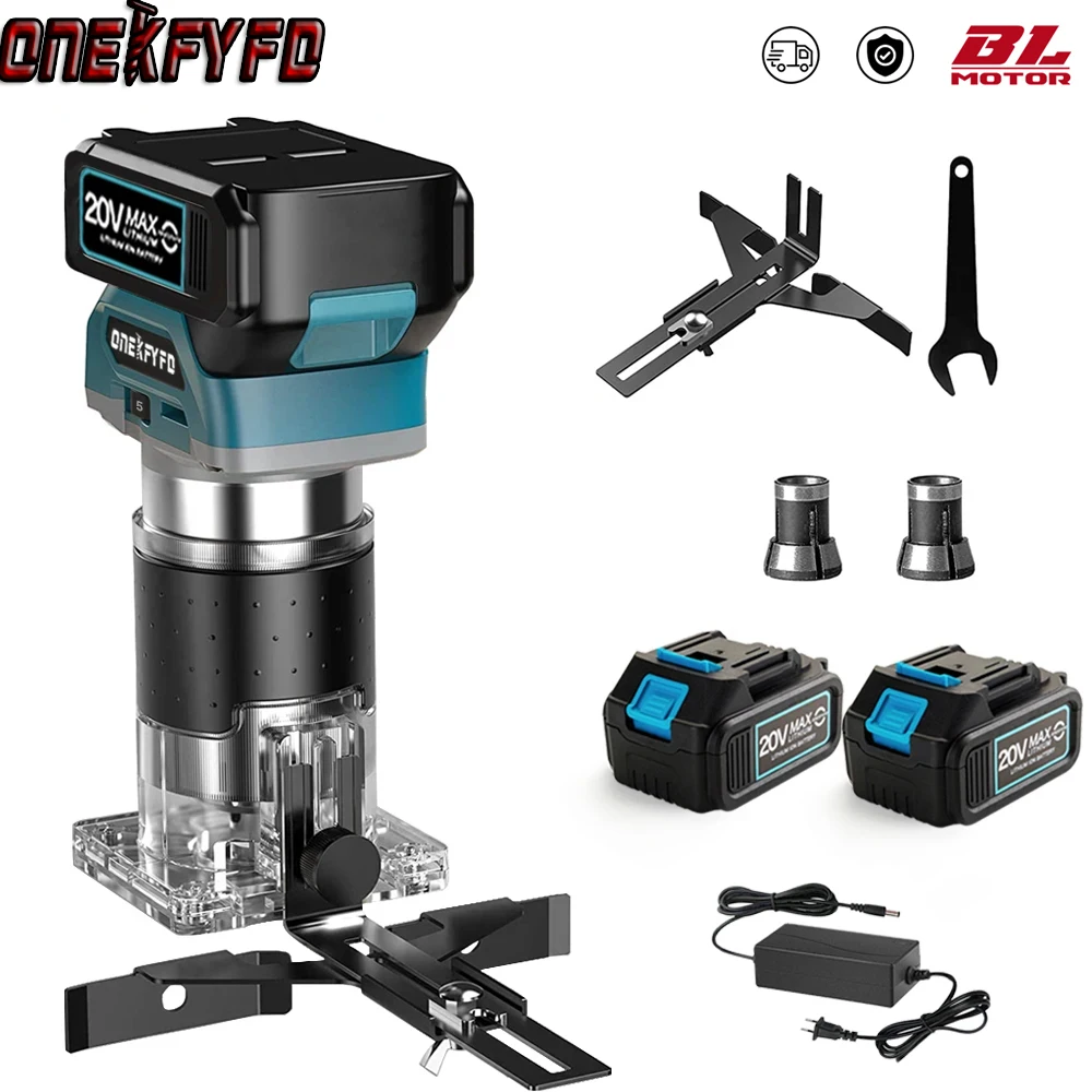 5 Speeds Brushless Electric Trimmer Wood Router Woodworking Engraving Slotting Trimming Carving Machine for Makita 18V Battery 21v brushless mini cordless chainsaw 12 inch electric chain saw handheld pruning saw 6 0ah rechargeable battery fast charger powered tree branch pruner pruning shears garden tool for tree trimming wood cutting