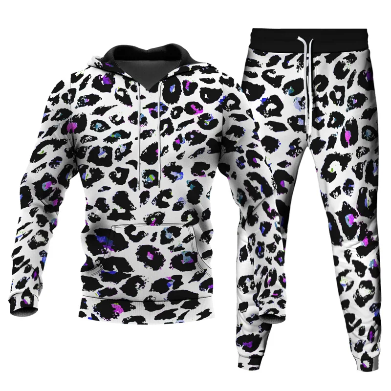 Leopard Zebra Pattern 3D Printed Tracksuits Men's 2 Piece Set Hoodies Sweatpants Streetwear Casual Two Piece Male Oversized Suit