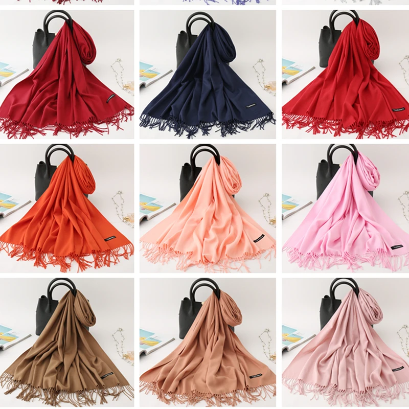 Winter Scarf Solid Thick Women Cashmere Scarves Neck Head Warm Hijabs Pashmina Lady Shawls And Wraps Bandana Tassel_voghion.com